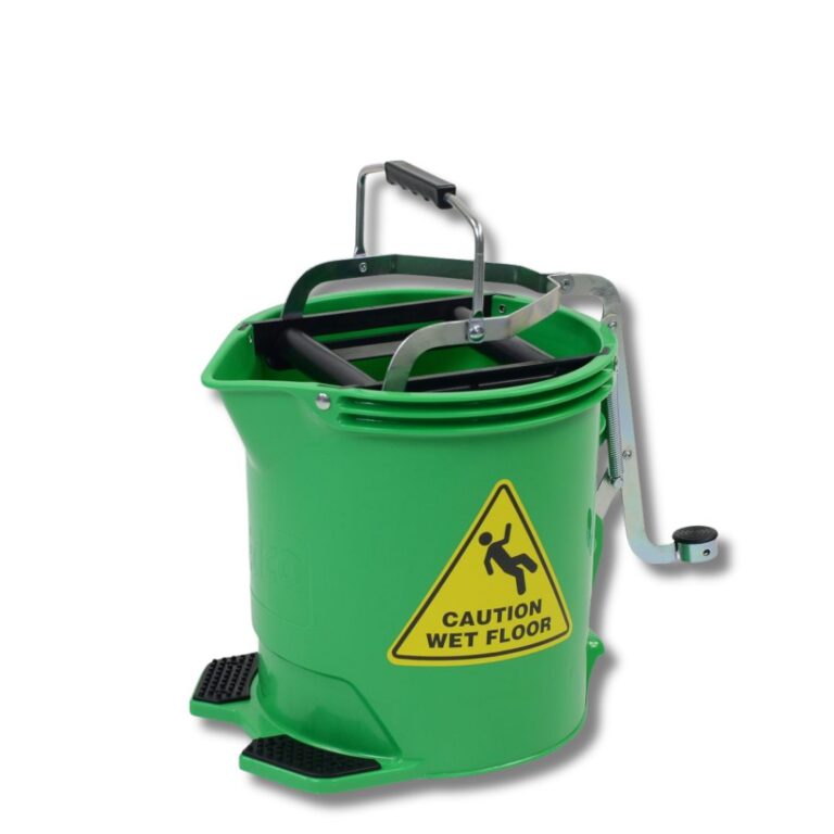 The Edco 15 Litre Metal Wringer Bucket is designed for reliable, everyday cleaning in professional care