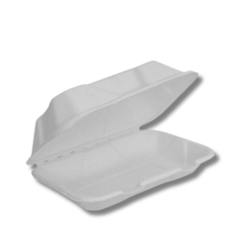 Sugarcane Clamshell Container | 9 x 6 x 3" | 200pcs/ctn Product Code: A-SH89 | Dimensions: 229 x 152 x 75mm | Colour: White Serve hot or cold meals with confidence using the Sugarcane Clamshell Container — a sturdy, eco-friendly solution for takeaway food. Made from renewable sugarcane (bagasse), this one-piece container features a hinged lid for quick service and secure closure, making it ideal for busy food outlets. Perfect for burgers, chips, noodles, rice, salads, or pasta, it’s strong enough to hold full meals or combos while resisting grease and moisture. Product Features: Made from sustainable, compostable sugarcane Single-compartment design with hinged lid Quick-close feature for fast, efficient service Grease and moisture resistant for reliable performance Ideal for takeaway and food delivery Dimensions: 229 x 152 x 75mm Carton quantity: 200 pieces Colour: White
