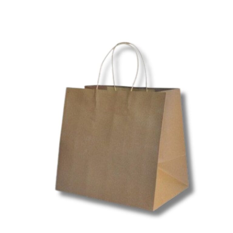 Brown Kraft Takeaway Bag with Twisted Paper Handle | 150pcs Make takeaway simple and stylish with these durable brown Kraft bags. Featuring twisted paper handles and a wide base, they’re designed to carry your items securely while looking great. Perfect for cafés, restaurants, and retail shops. ✅ Strong and reliable – holds up to 8kg ✅ Easy to carry – comfortable twisted paper handles ✅ Eco-conscious – made from 100gsm recycled paper ✅ Versatile size – ideal for takeaway meals, groceries, or boutique items Dimensions: 320 x 350 x 225mm Pack Size: 150pcs Colour: Brown Material: Recycled Paper