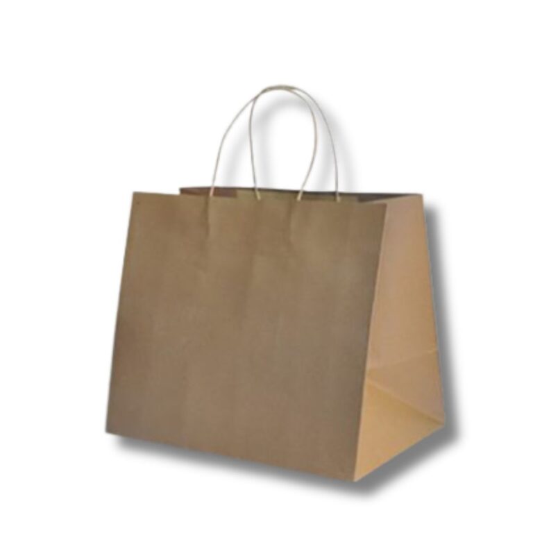 Brown Kraft Takeaway Bag with Twisted Paper Handle – Medium | 250pcs Make serving takeaway easy and stylish with these medium brown Kraft bags. Designed with a wide base and twisted paper handles, they hold your items securely while looking professional. Perfect for cafés, restaurants, and retail shops. ✅ Durable and practical – holds up to 8kg ✅ Easy to carry – comfortable twisted paper handles ✅ Eco-conscious – made from 100gsm recycled paper ✅ Versatile size – ideal for takeaway meals, groceries, or boutique items Dimensions: 305 x 305 x 175mm Pack Size: 250pcs Colour: Brown Material: Recycled Paper