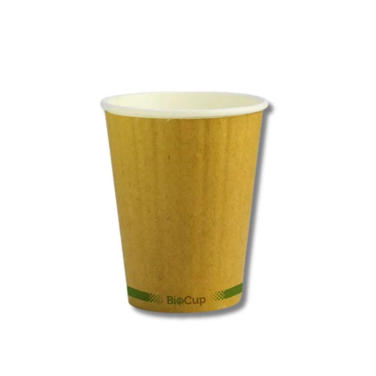 Coffee Cups | Bio | Double Wall | Kraft + Green Stripe | 12oz | 1000pcs