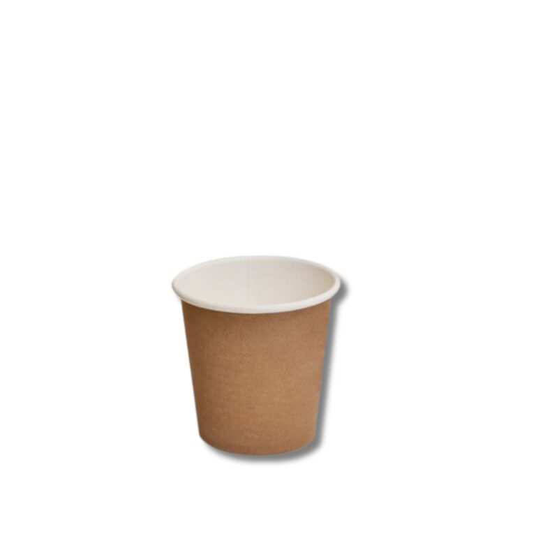 Brown PLA Paper Coffee Cup 4oz | 1000pcs Small cup, big convenience. Perfect for espresso, short blacks, tastings, or samples, this 4oz single-wall paper cup is designed for hot drinks including coffee, tea, or hot chocolate. Features: Single-wall paper cup with PLA lining for added strength Plant-based PLA lining – industrially compostable to AS4736 Warm brown tone for natural, clean presentation Suitable for hot drinks (not for microwaving, oven use, or long-term refrigeration) Ideal size for tastings, espresso shots, and sample servings Carton Quantity: 1000 (20 sleeves x 50 units) Specifications: Material: Paper + PLA coating Colour: Brown Dimensions: 62 x 45 x 60mm