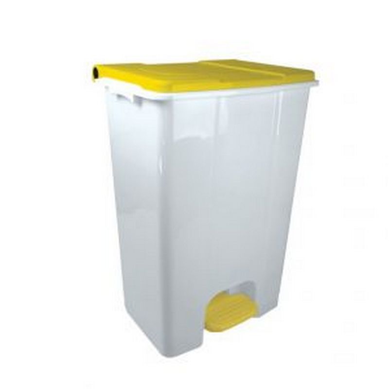 Pedal Bin | Base White | Lid Yellow | 70L