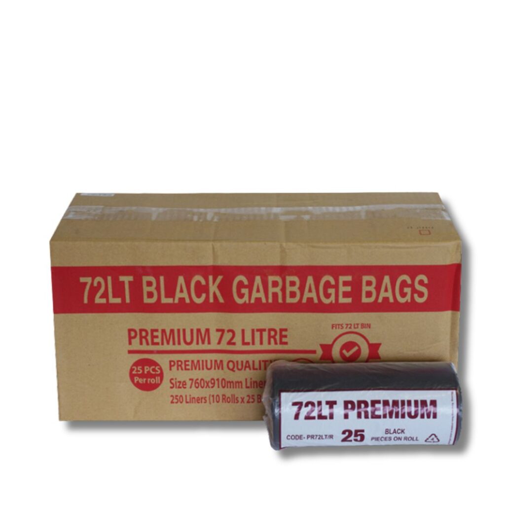 82L Premium Black Garbage Bags – Roll of 25 / Ctn of 100 Manage waste with confidence using our 82L Premium Black Garbage Bags. Strong, reliable, and easy to use, these bags are made from a quality LDPE blend that delivers excellent stretch and tear resistance. Perfect for heavy-duty everyday use across commercial, industrial, and domestic settings. Key Features: 82L capacity – fits standard bins with room to fold over. Premium LDPE blend – strength and flexibility for tough loads. Star seal base – reduces risk of leaks and splits. Tear-off roll – simple, efficient dispensing. Supplied in bulk – 4 rolls of 25 bags per carton for easy storage.