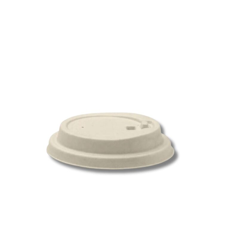 Coffee Cup Lid Sugarcane White Reclosable | 90mm | 1000pcs Our reclosable sugarcane coffee cup lids are designed to keep beverages hot, hygienic, and spill-free—perfect for takeaway, delivery, or on-the-go service. Made from rapidly renewable sugarcane pulp with no added PFAS, these lids are a reliable, high-quality alternative to standard PS stoppers. Features & Benefits: Hinged sipper hole for a leak-proof seal that reduces spills and retains heat Fits 280–350ml (8–12oz) BioCups Plastic-free, durable, and sturdy Smooth, clean finish with no cardboard taste Ideal for cafes, restaurants, and delivery services Specifications: Material: Plant fibre (sugarcane pulp) Dimensions: Top 74 × Base 94 × Depth 22.1 mm Weight per lid: 4.51 g Thickness: 0.6 mm Units per carton: 1000 pcs (20 sleeves × 50 pcs) Usage: Hot, cold, wet & dry beverages Certifications & Standards: Factory food safety certified: FSSC 22000 Corporate social accreditation: SMETA Home compostable: Certified to AS5810 (Australia) and NF T51-800 (Europe) Industrially compostable: No Recyclable: No Environmental production certified: ISO 14001
