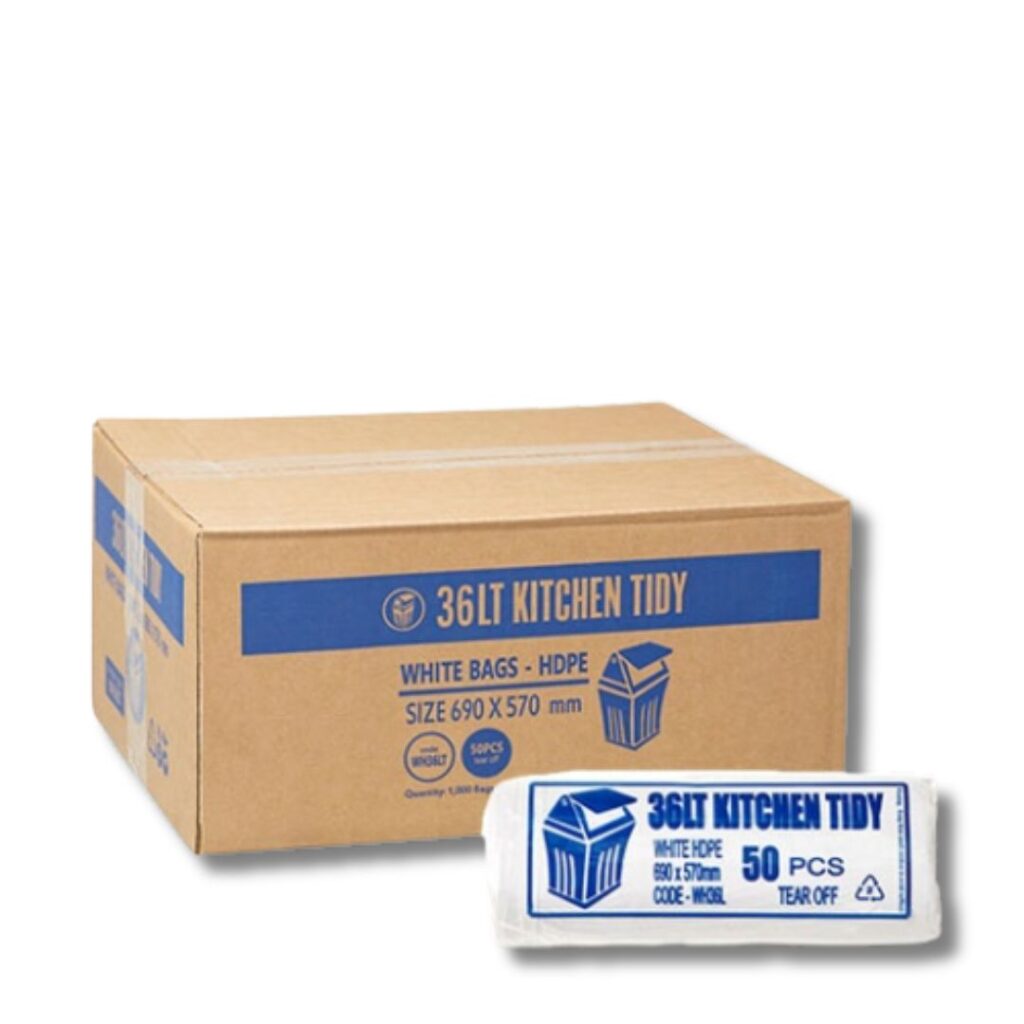36L White Kitchen Tidy Liners – Strong & Reliable Keep your kitchen or office bins fresh and hygienic with our 36L White Kitchen Tidy Liners. Made from high-quality virgin HDPE, these liners are designed for everyday waste, offering strength, cleanliness, and convenience. Key Benefits 36L capacity – perfect fit for medium to large kitchen or office bins. Durable HDPE – reliable strength to handle daily waste without tearing. Hygienic white finish – keeps bins looking clean and professional. Tear-off roll – easy dispensing for quick, hassle-free use. Bulk pack – 20 rolls of 50 (1,000 liners) for great value and efficiency. A smart, dependable choice for keeping workspaces, kitchens, and offices tidy every day.