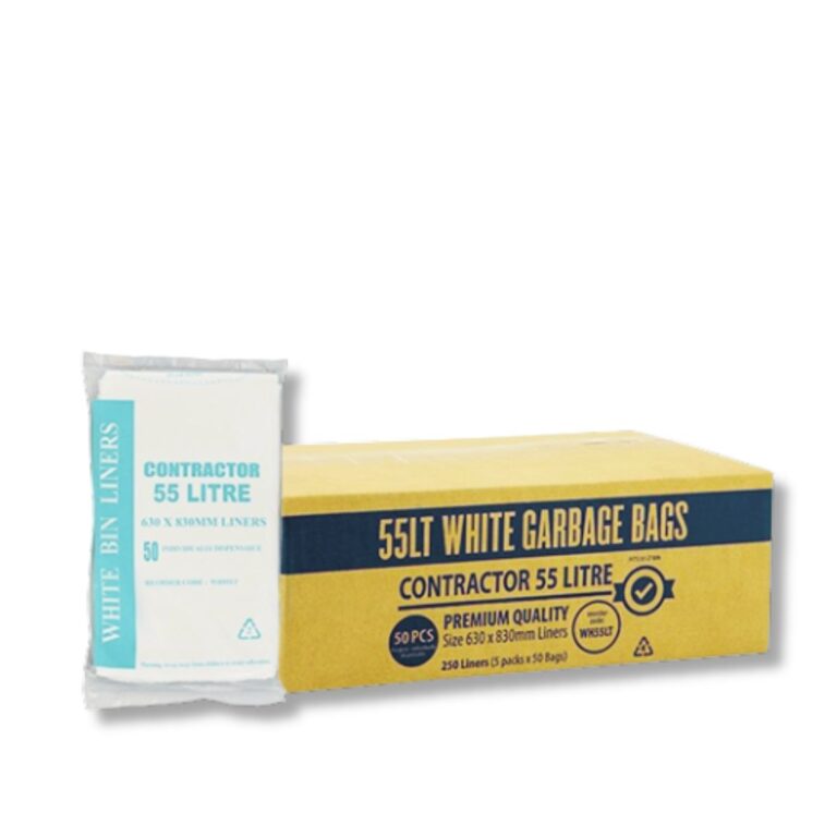 55L Contractor White Bin Liner – HDPE The 55L Contractor White Bin Liner is built tough for everyday use. Made from high-quality virgin HDPE, these liners are reliable, strong, and perfectly sized for medium waste bins in kitchens, offices, and commercial spaces. Each carton comes in easy-to-read inner and outer packaging, with liners supplied in easy-dispense packs for quick and convenient use.
