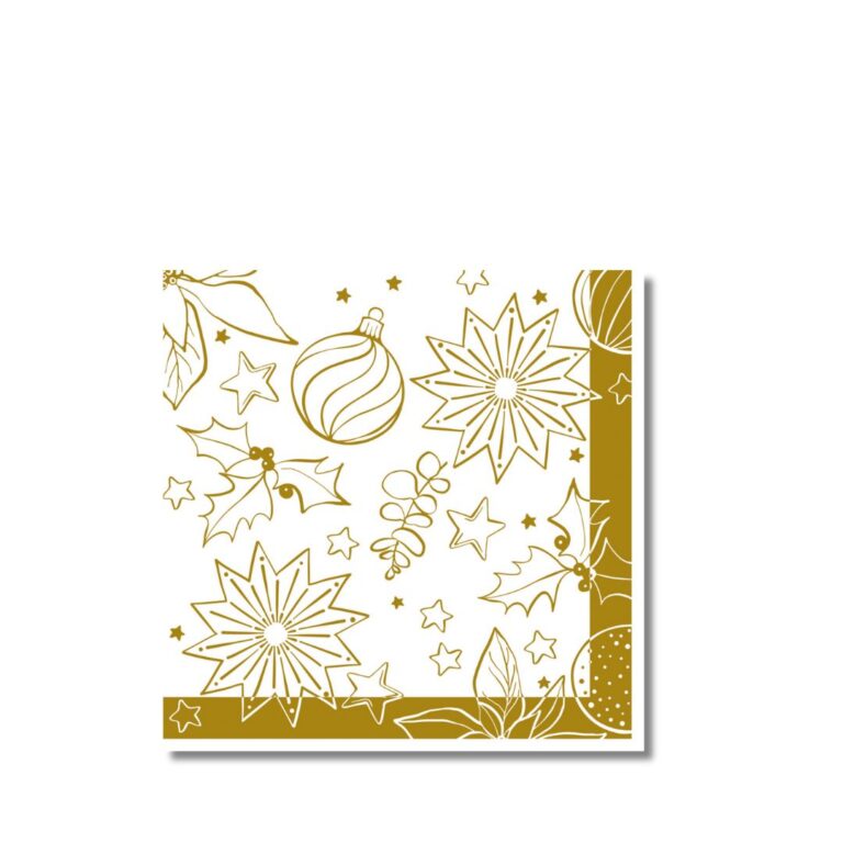 Dinner Napkins | Christmas Milan White+Gold | 40x40cm | 50pcs