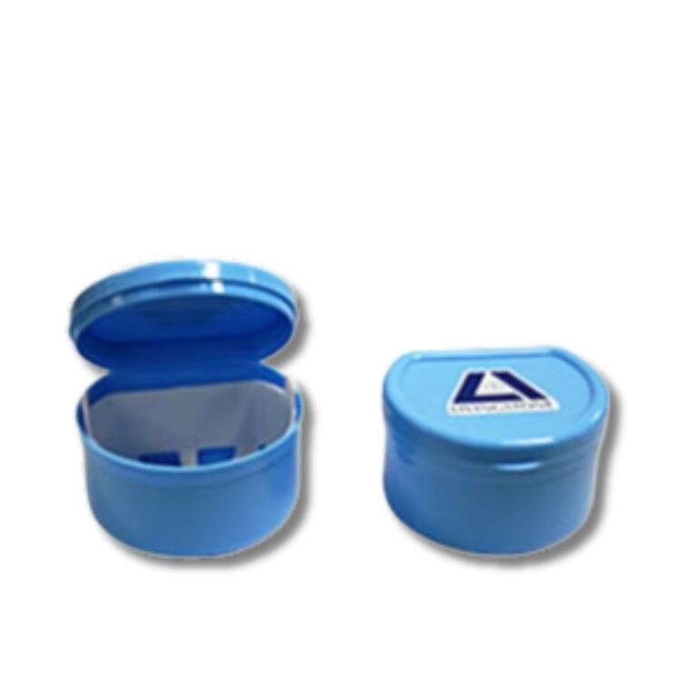 Denture Cup | with Hinged Lid & Strainer | Recyclable Blue