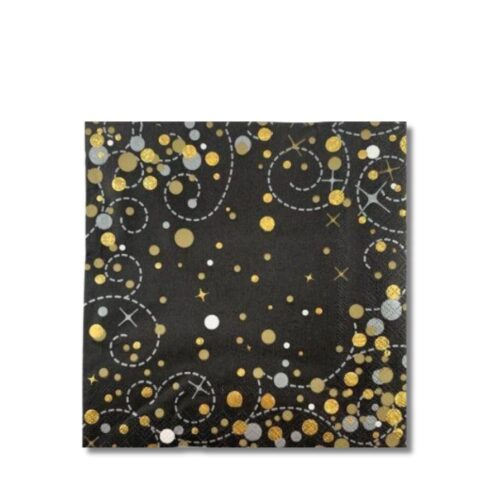 Luncheon Napkins | Sparkling Fizz Black+Gold P16 | 33cm | 192ctn